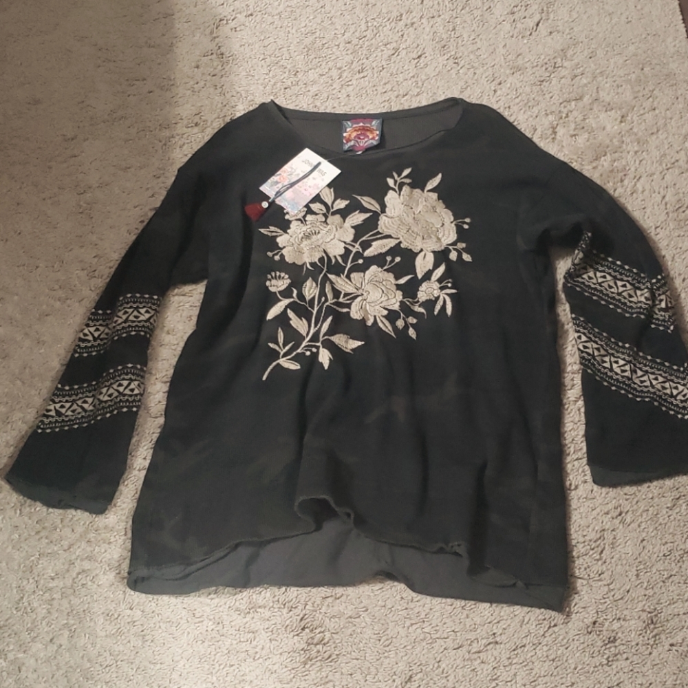 Johnny Was New with Tags 2X XXL Thermal Camo Embroidered Long Sleeve Top